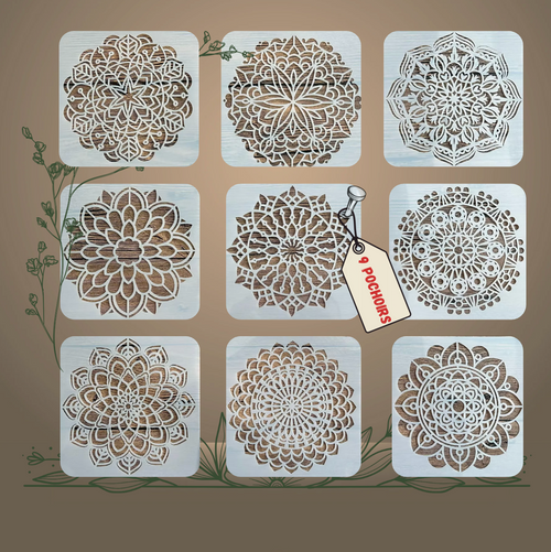 9pcs Pochoirs Rosace 15x15cm
