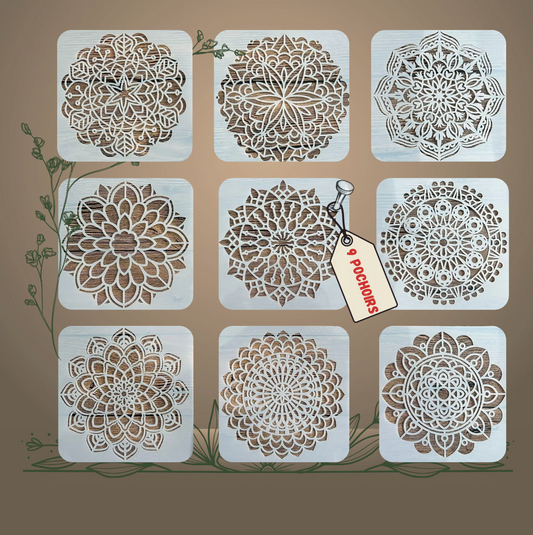 9pcs Pochoirs Rosace 15x15cm