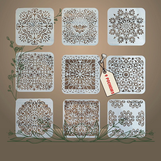 9pcs Pochoirs Carreaux 15x15cm