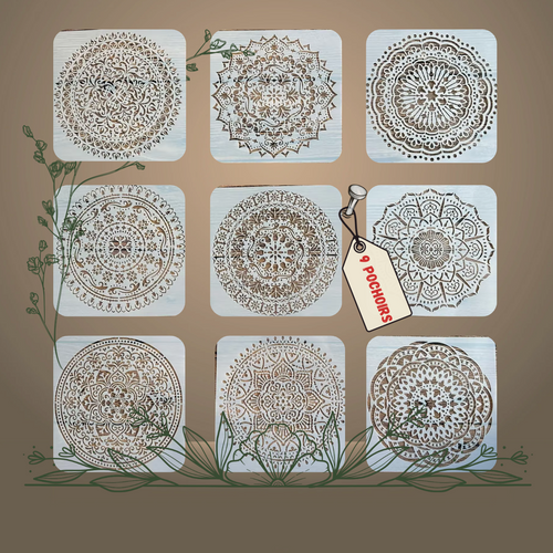 9pcs Pochoirs Manda 15x15cm