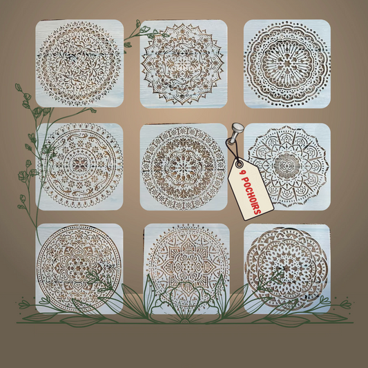 9pcs Pochoirs Manda 15x15cm