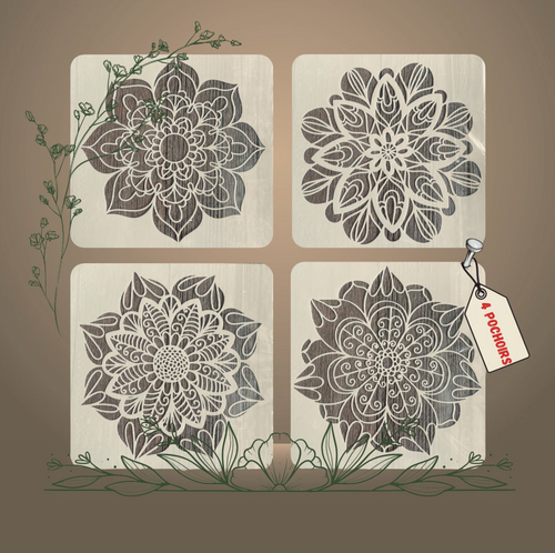 4pcs Pochoirs Eclosion 20x20cm