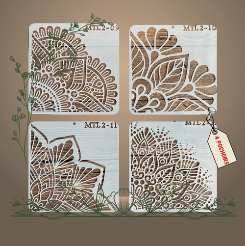 4pcs Pochoirs Eventa 15x15cm