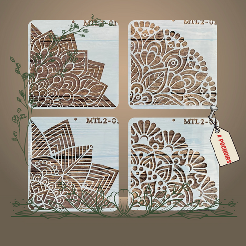 4pcs Pochoirs Evente 15x15cm