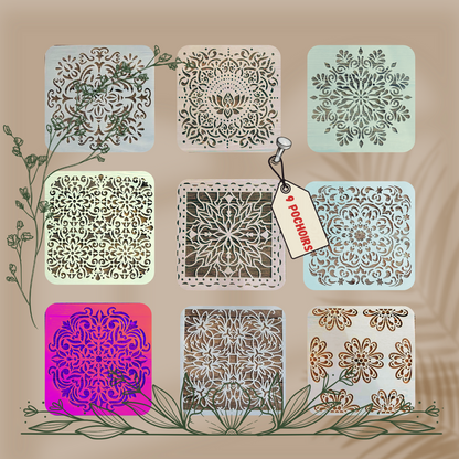 9pcs Pochoirs Carreaux 15x15cm